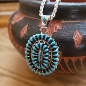 Needlepoint Turquoise Cluster Pendant Necklace